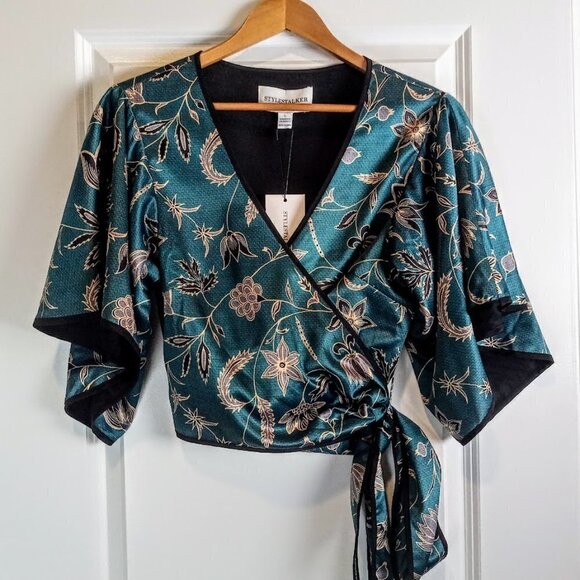 Stylestalker Teal Floral Luna Tie Waist Crop Top NWT - Picture 1 of 4
